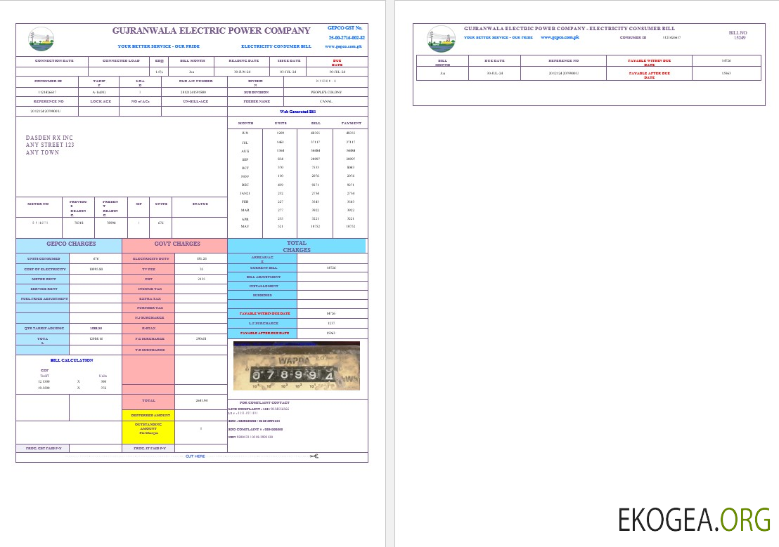 PAKISTAN GUJRANWALA ELECTRICPOWER business utility bill Word and 1 template PAKISTAN GUJRANWALA ELECTRICPOWER business utility bill Word and 1 template