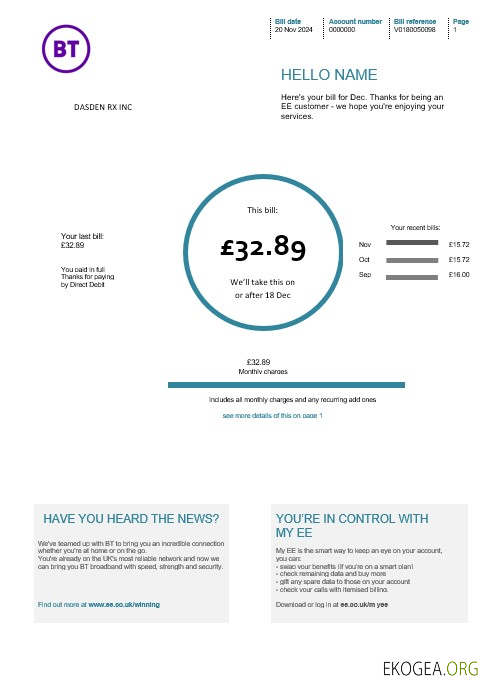 Royaume-Uni BT tecommunications business utility bill template template Royaume-Uni BT tecommunications business utility bill template template