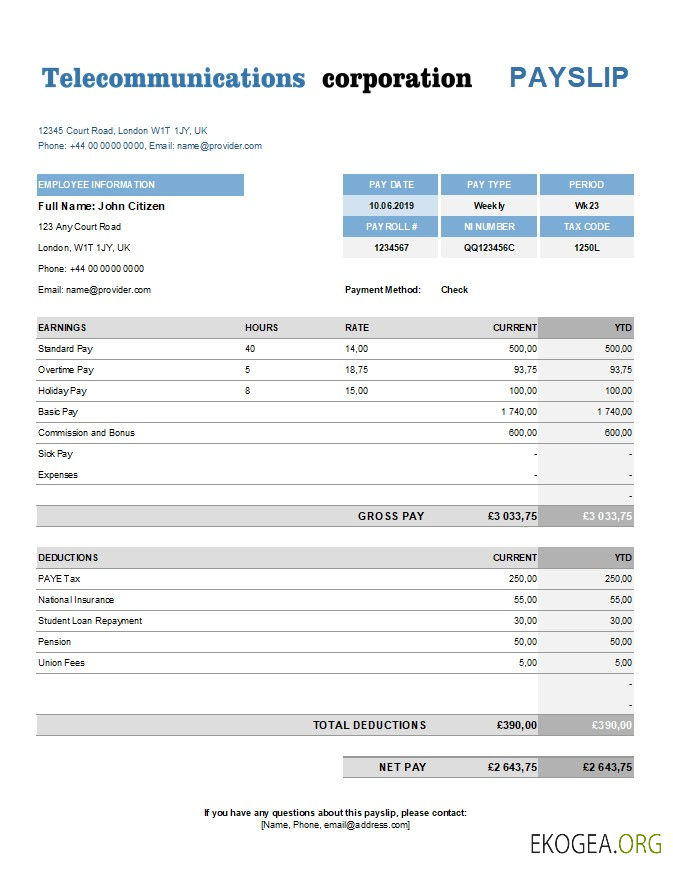 télécommunications corporation earning statement in Excel and PDF template télécommunications corporation earning statement in Excel and PDF template